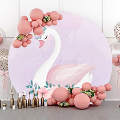 Lofaris Purple Pink Floral Leaf Swan Round Birthday Backdrop