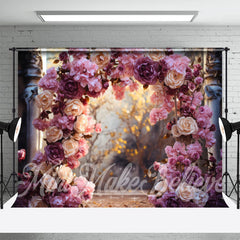 Lofaris Purple Pink Rose Arch Door Bokeh Flower Backdrop