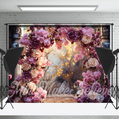 Lofaris Purple Pink Rose Arch Door Bokeh Flower Backdrop