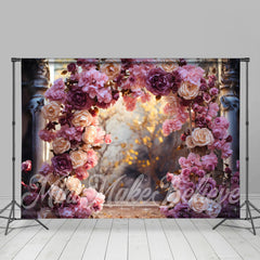 Lofaris Purple Pink Rose Arch Door Bokeh Flower Backdrop