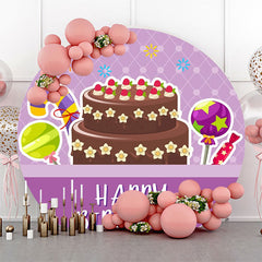 Lofaris Purple Plaid Candyland Cake Round Birthday Backdrop