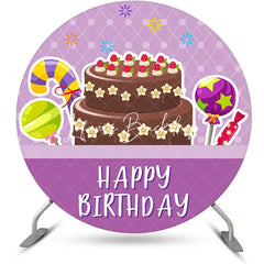 Lofaris Purple Plaid Candyland Cake Round Birthday Backdrop