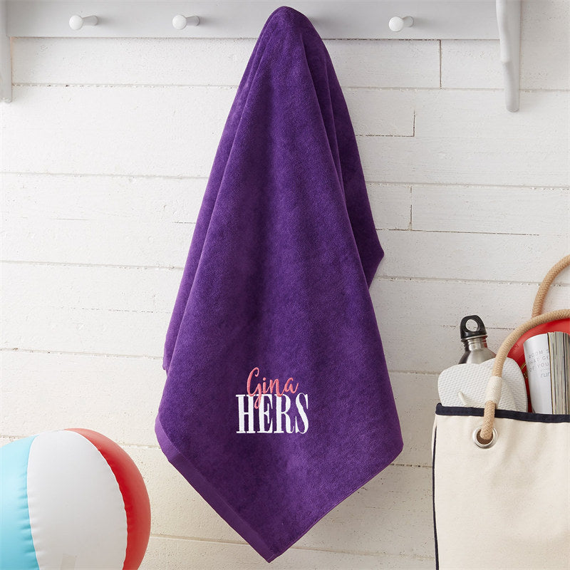 Lofaris Purple Playful His Hers Custom Embroidered Beach Towel