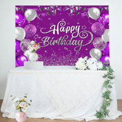 Lofaris Purple Silver Balloons Sparkle Birthday Backdrop