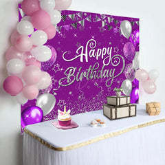 Lofaris Purple Silver Balloons Sparkle Birthday Backdrop