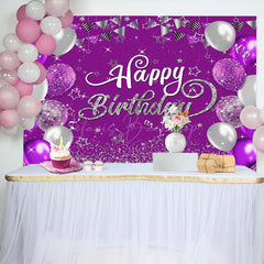 Lofaris Purple Silver Balloons Sparkle Birthday Backdrop