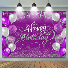 Lofaris Purple Silver Balloons Sparkle Birthday Backdrop