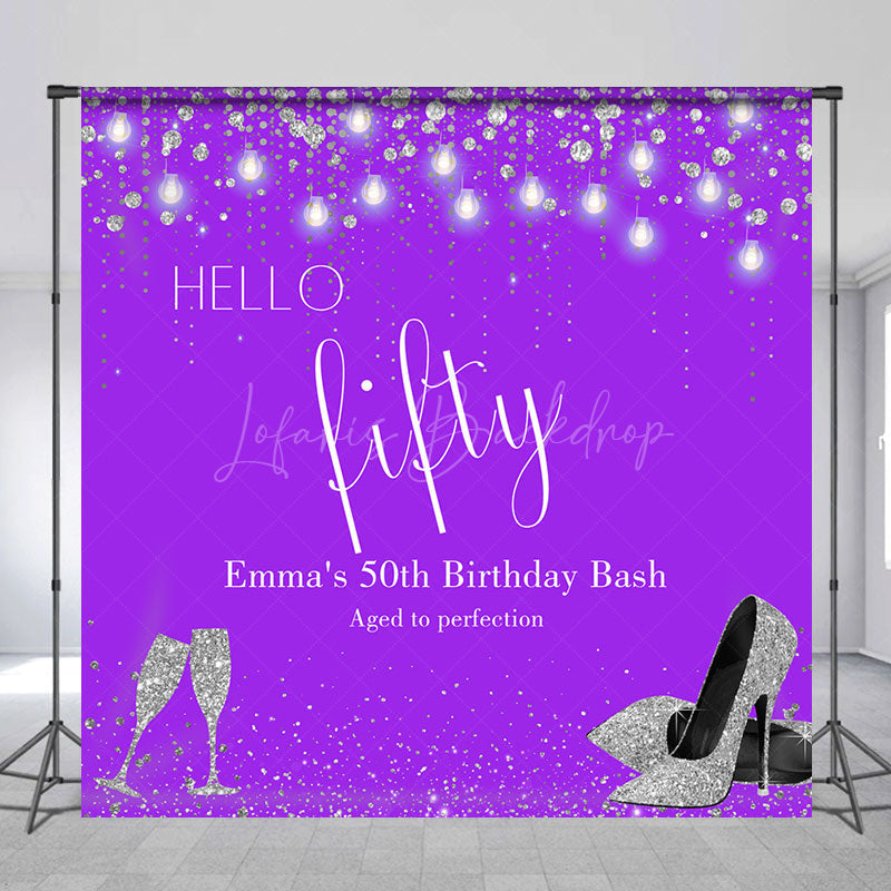 Lofaris Purple Silver Custom 50th Birthday Bash Backdrop