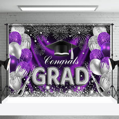 Lofaris Purple Silver Glitter Balloons Graduation Backdrop