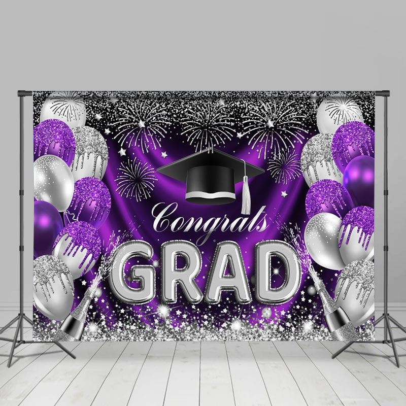 Lofaris Purple Silver Glitter Balloons Graduation Backdrop