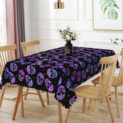 Lofaris Purple Skull Patterns Black Halloween Tablecloth