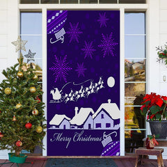 Lofaris Purple Snowflake Snowy House Christmas Door Cover