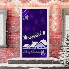 Lofaris Purple Snowflake Snowy House Christmas Door Cover