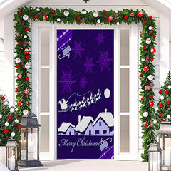 Lofaris Purple Snowflake Snowy House Christmas Door Cover