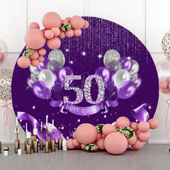 Lofaris Purple Sparkle Balloons Round 50th Birthday Backdrop