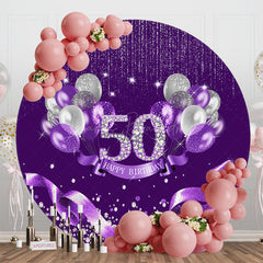 Lofaris Purple Sparkle Balloons Round 50th Birthday Backdrop