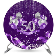 Lofaris Purple Sparkle Balloons Round 50th Birthday Backdrop