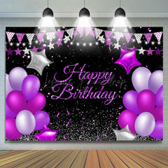 Lofaris Purple Star Balloons Glitter Happy Birthday Backdrop