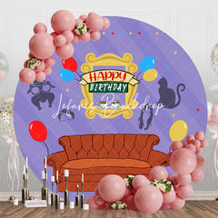 Lofaris Purple Stripe Sofa Coffee Round Birthday Backdrop