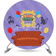 Lofaris Purple Stripe Sofa Coffee Round Birthday Backdrop