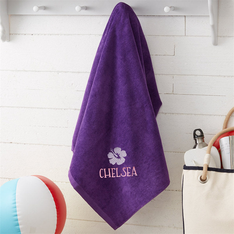 Lofaris Purple Summer Fun Holiday Embroidered Beach Towel