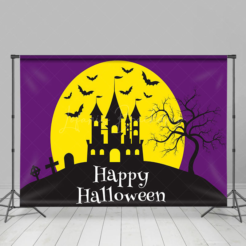 Lofaris Purple Vibe Mountain Villa Bat Happy Halloween Backdrop