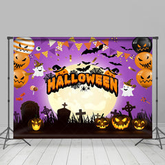 Lofaris Purple Vibe Pumpkin Moon In Tomb Happy Halloween Backdrop