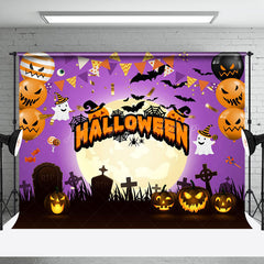 Lofaris Purple Vibe Pumpkin Moon In Tomb Happy Halloween Backdrop