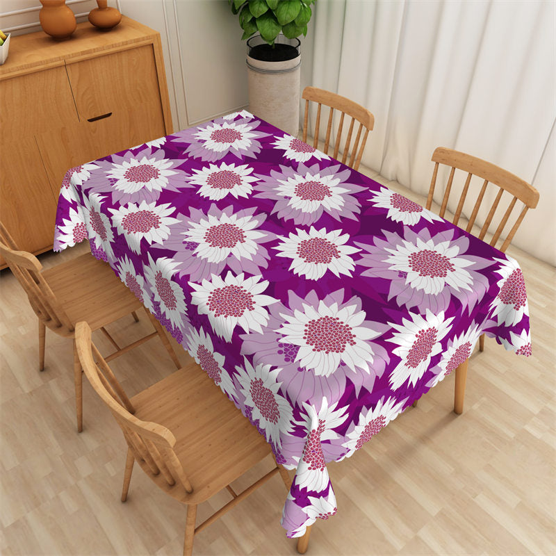 Lofaris Purple White Floral Step And Repeat Decor Tablecloth