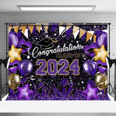 Lofaris Purple Yellow Balloons 2024 Congrats Grad Backdrop