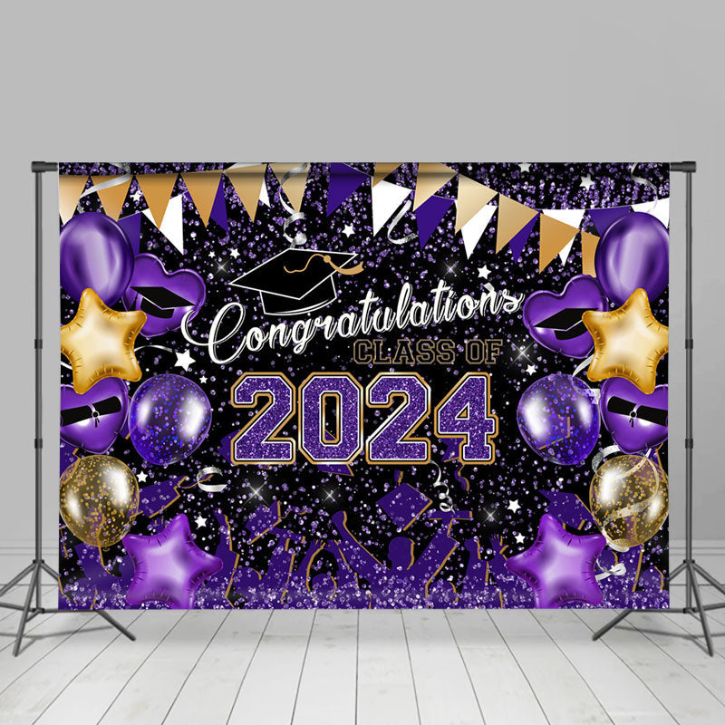 Lofaris Purple Yellow Balloons 2024 Congrats Grad Backdrop