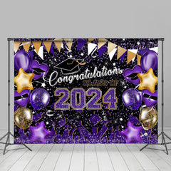 Lofaris Purple Yellow Balloons 2024 Congrats Grad Backdrop