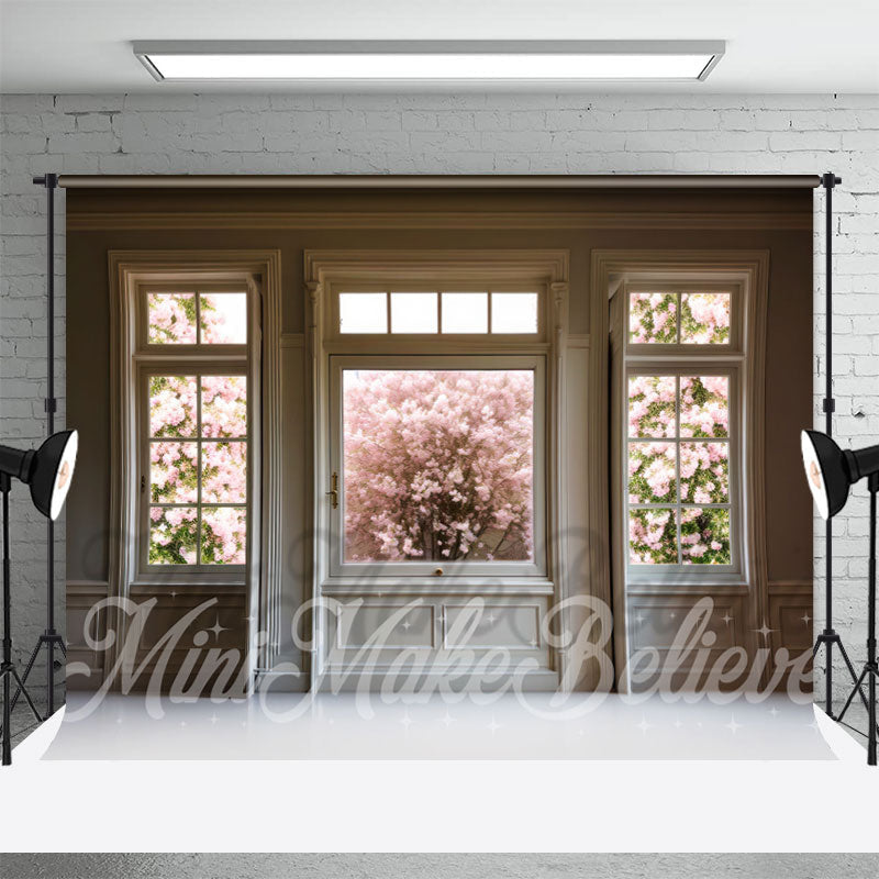 Lofaris Quadrate Glass Door Blooming Pink Flowers Backdrop