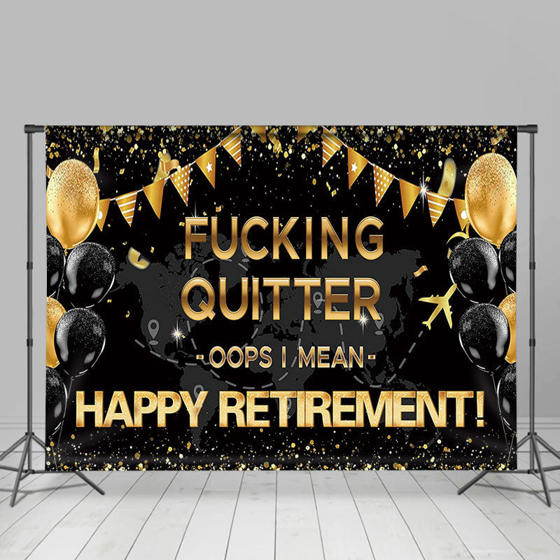 Lofaris Quitter Gold Sparkling Black Retirement Party Backdrop