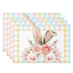 Lofaris Rabbit Ear Paw Pink Floral Plaid Set Of 4 Placemats