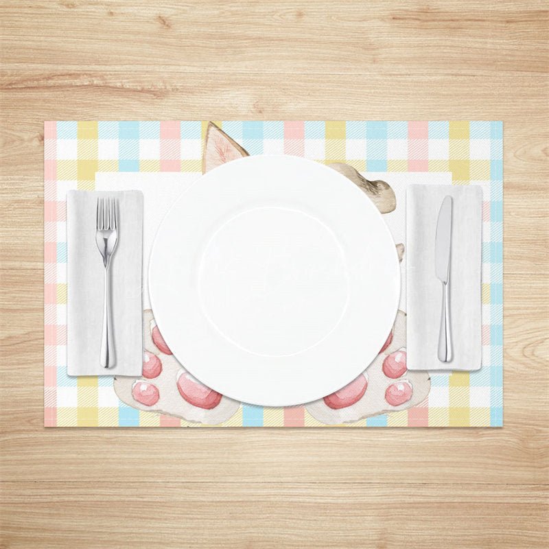 Lofaris Rabbit Ear Paw Pink Floral Plaid Set Of 4 Placemats