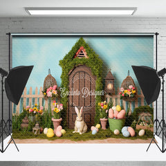 Lofaris Rabbit Eggs Warm Brown Door Easter Photo Backdrop