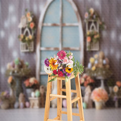 Lofaris Rabbit Floral Egg Wood Wall Easter Photo Backdrop