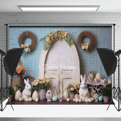 Lofaris Rabbit Wall Egg Door Plant Easter Photo Backdrop