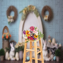 Lofaris Rabbit Wall Egg Door Plant Easter Photo Backdrop