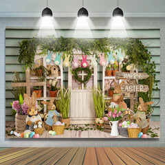 Lofaris Rabbits Family Warm House Happy Easter Backdrop