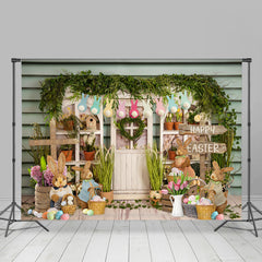 Lofaris Rabbits Family Warm House Happy Easter Backdrop