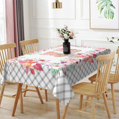 Lofaris Rabbits Pink Floral Grey Plaid Tablecloth For Decor