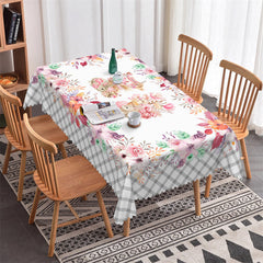 Lofaris Rabbits Pink Floral Grey Plaid Tablecloth For Decor