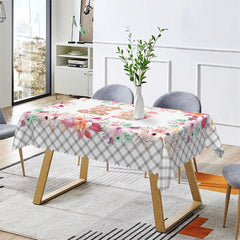 Lofaris Rabbits Pink Floral Grey Plaid Tablecloth For Decor