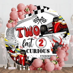 Lofaris Race Track Plaid Flag Round 2nd Birthday Backdrop