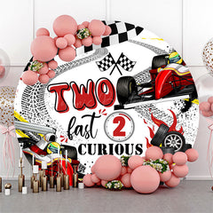 Lofaris Race Track Plaid Flag Round 2nd Birthday Backdrop