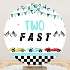 Lofaris Racing Car Plaid Flag Two Fast White Round Backdrop