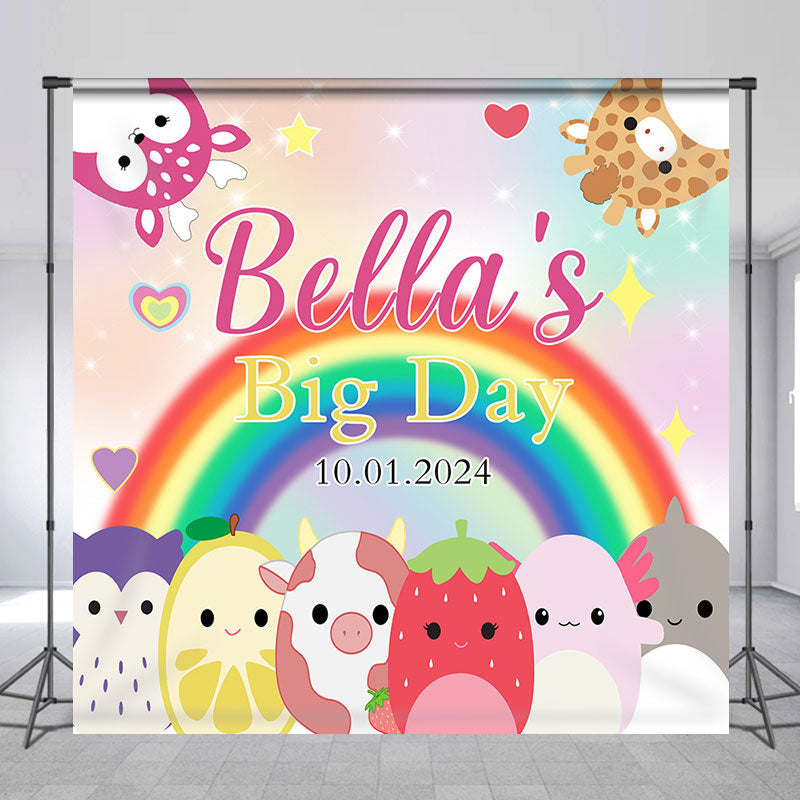 Lofaris Rainbow Animal Fruit Heart Custom Birthday Backdrop