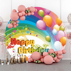 Lofaris Rainbow Balloon Round Backdrop For Birthday Party